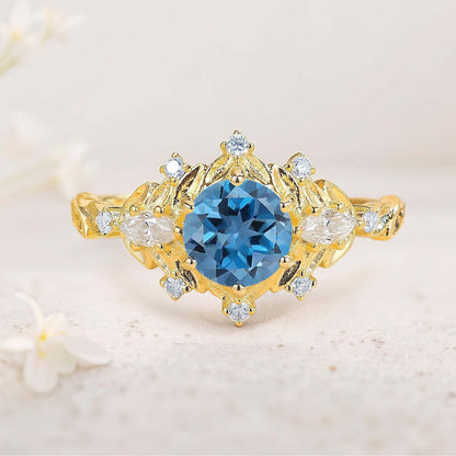 Unique floral engagement rings Round Citrine Flower Engagement Ring Art Deco Leaf Wedding Ring