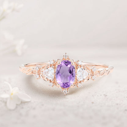 Vintage Briar Rose Oval Amethyst Olive Leaves Engagement Ring