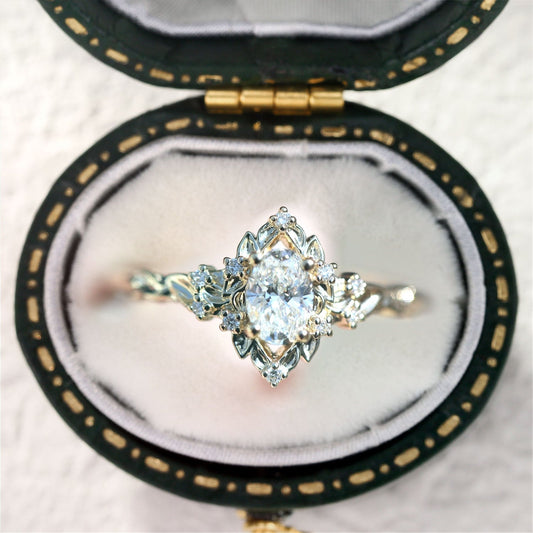 Unique Briar Rose Halo Oval Oval Moissanite Ring