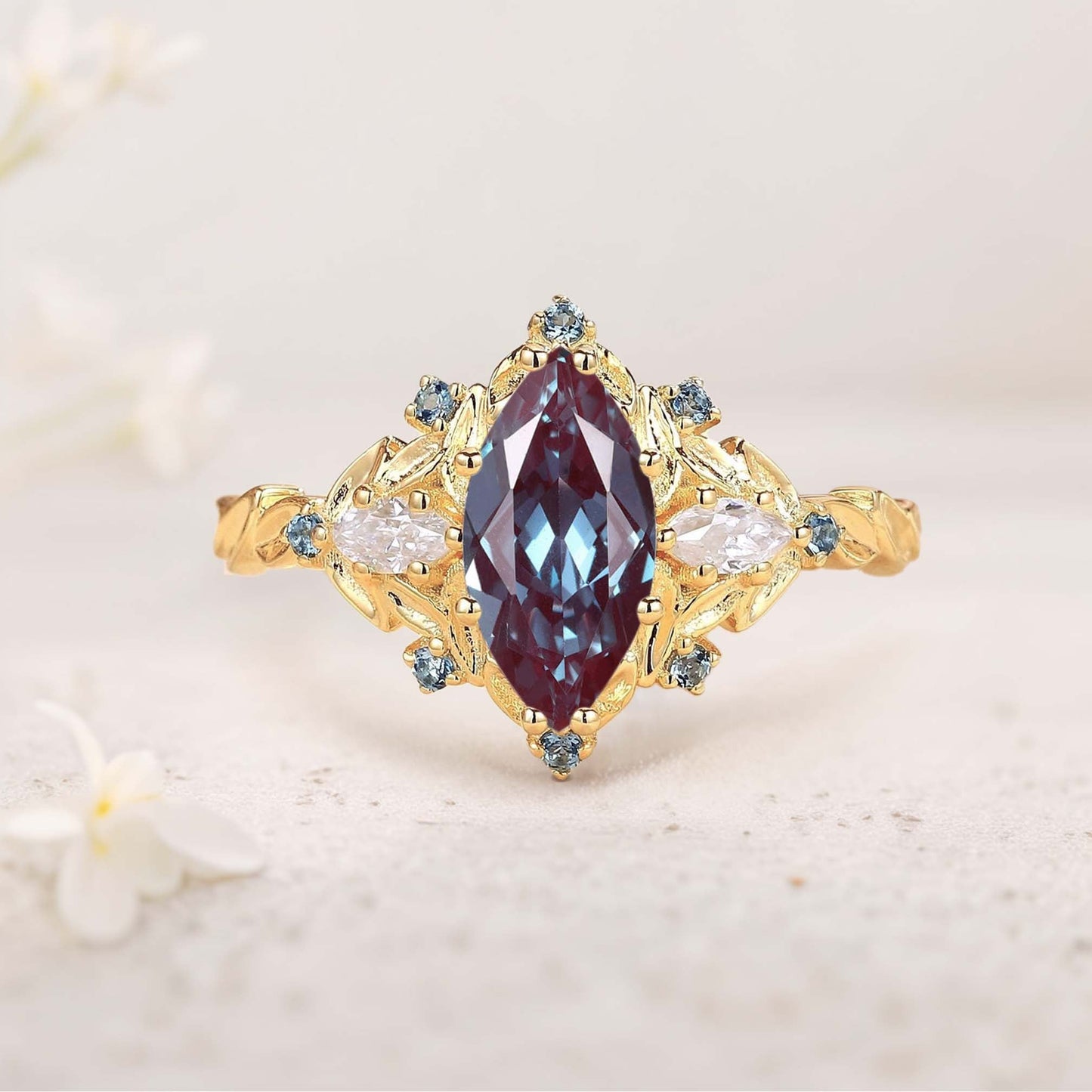 Unique floral engagement rings Marquise Amethyst Fairy Ring Engagement Ring