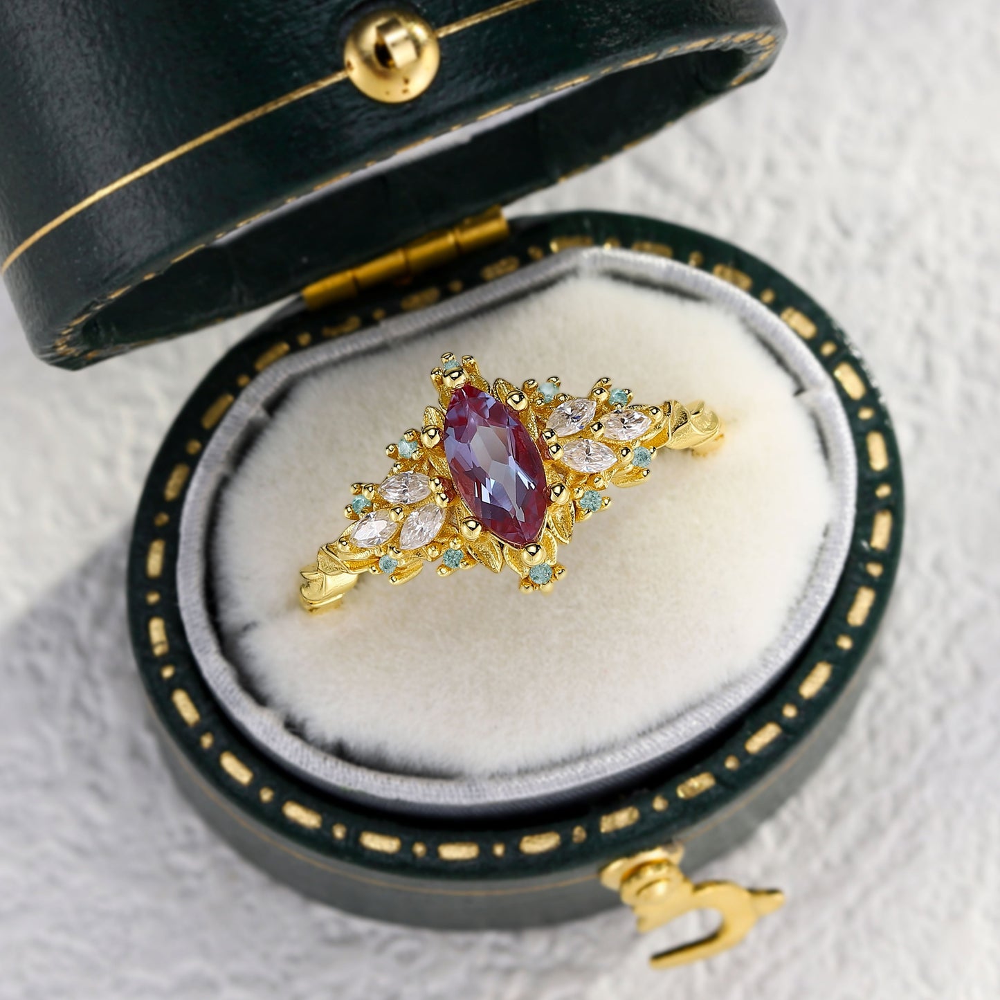 Unique Briar Rose Starlight Marquise Lab Alexandrite Ring