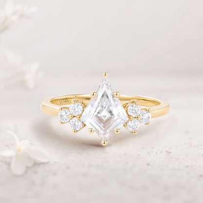 Unique Kite Moissanite Engagement Ring Cluster Promise Ring