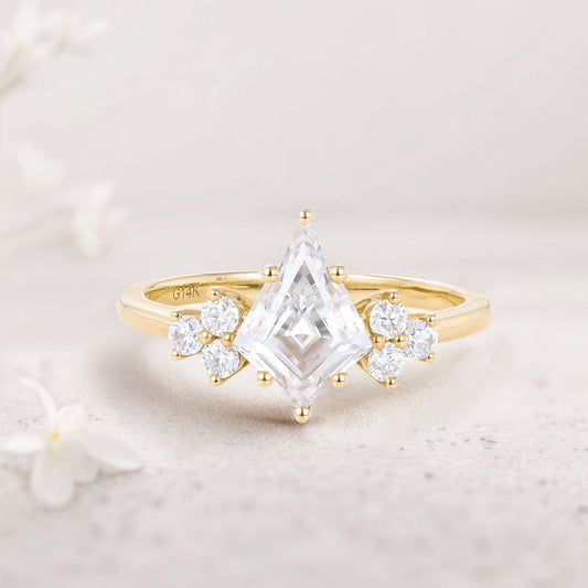 Unique Kite Moissanite Engagement Ring Cluster Promise Ring