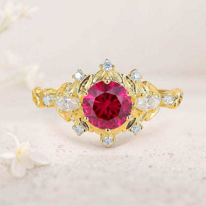 Unique floral engagement rings Round Citrine Flower Engagement Ring Art Deco Leaf Wedding Ring