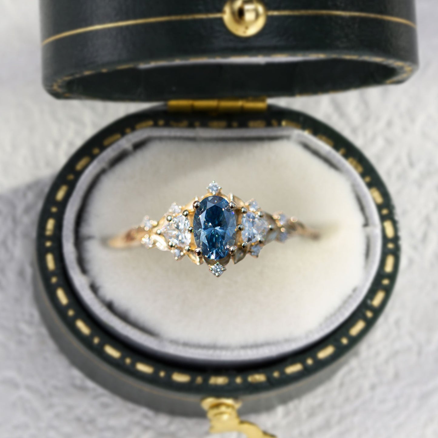 Unique Briar Rose Oval Grey Moissanite Ring