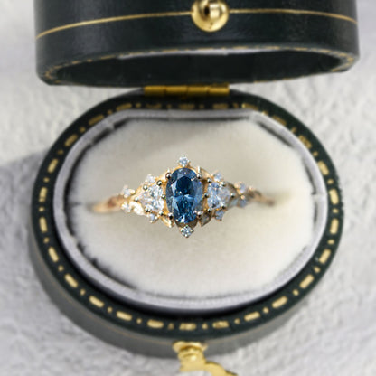 Unique Briar Rose Oval Grey Moissanite Ring