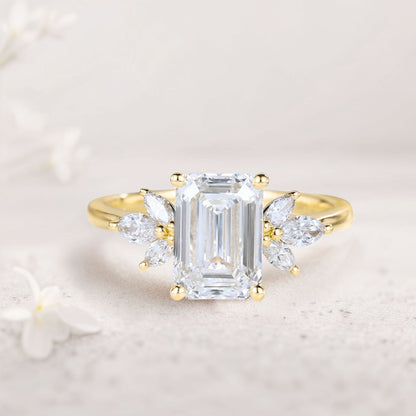 Vintage Emerald Cut Moissanite Engagement Ring Bridal Ring
