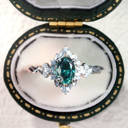 Unique Briar Rose Halo Oval Green Lab Sapphire Engagement Ring