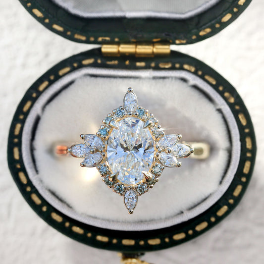 Unique North Star Oval Moissanite Ring