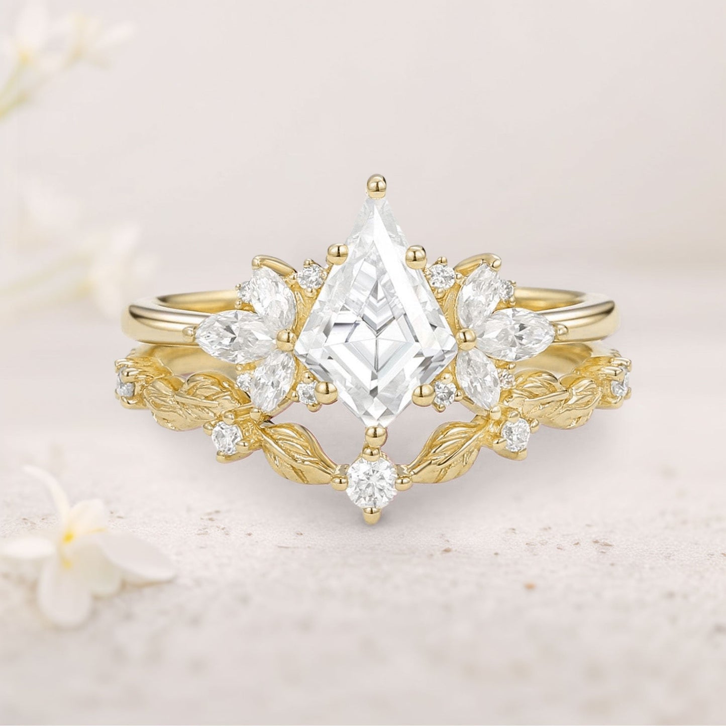 Unique floral engagement rings Kite Moissanite Butterfly Cluster Ring Set