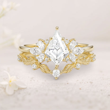 Unique floral engagement rings Kite Moissanite Butterfly Cluster Ring Set