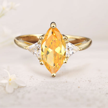 Vintage Three Stone Oval Citrine engagement ring
