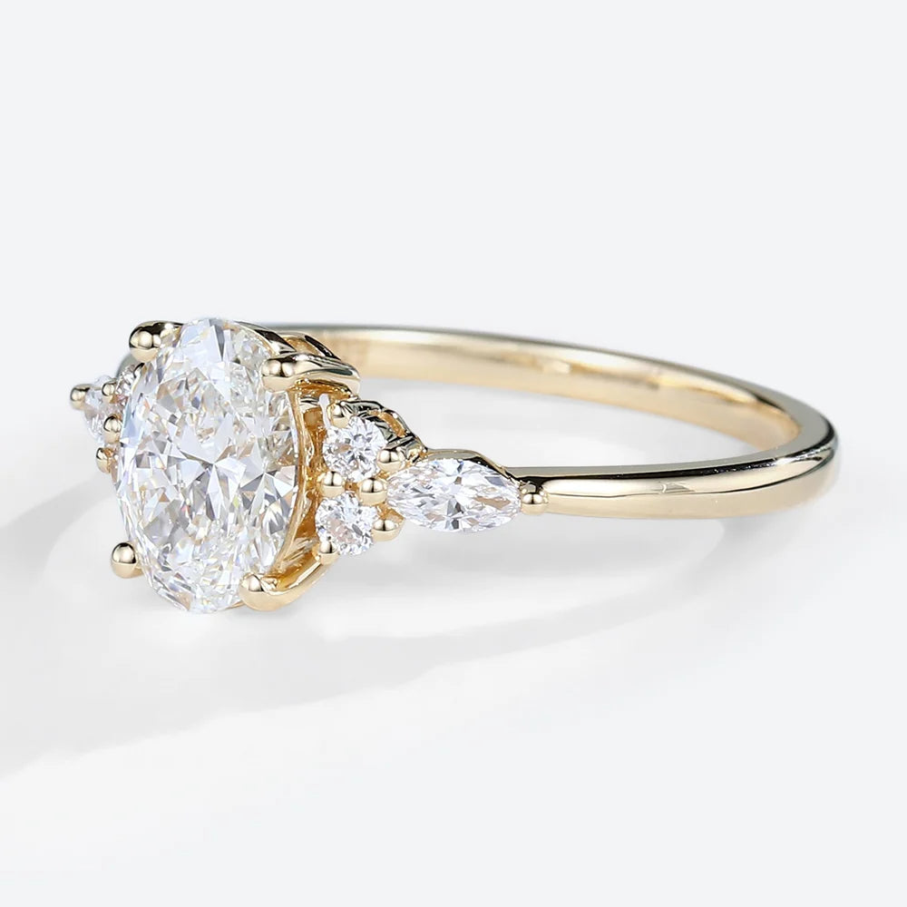 Vintage Oval Moissanite Cluster Engagement Ring