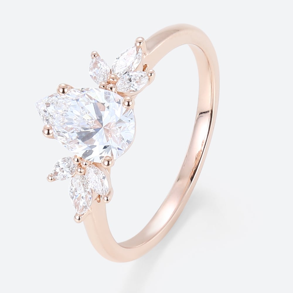 Unique Pear Moissanite Engagement Ring Simple Cluster Bridal Ring