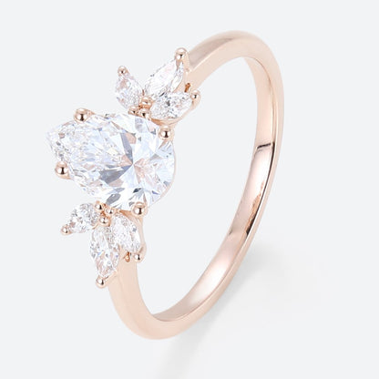 Unique Pear Moissanite Engagement Ring Simple Cluster Bridal Ring