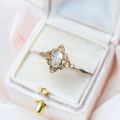 Unique Aurora Moon Marquise Moissanite Ring