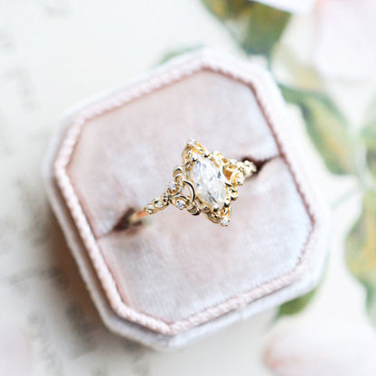 Unique Aurora Moon Marquise Moissanite Ring