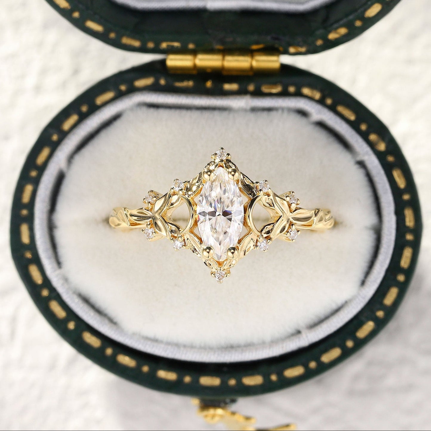 Unique Briar Moon Marquise Moissanite Ring