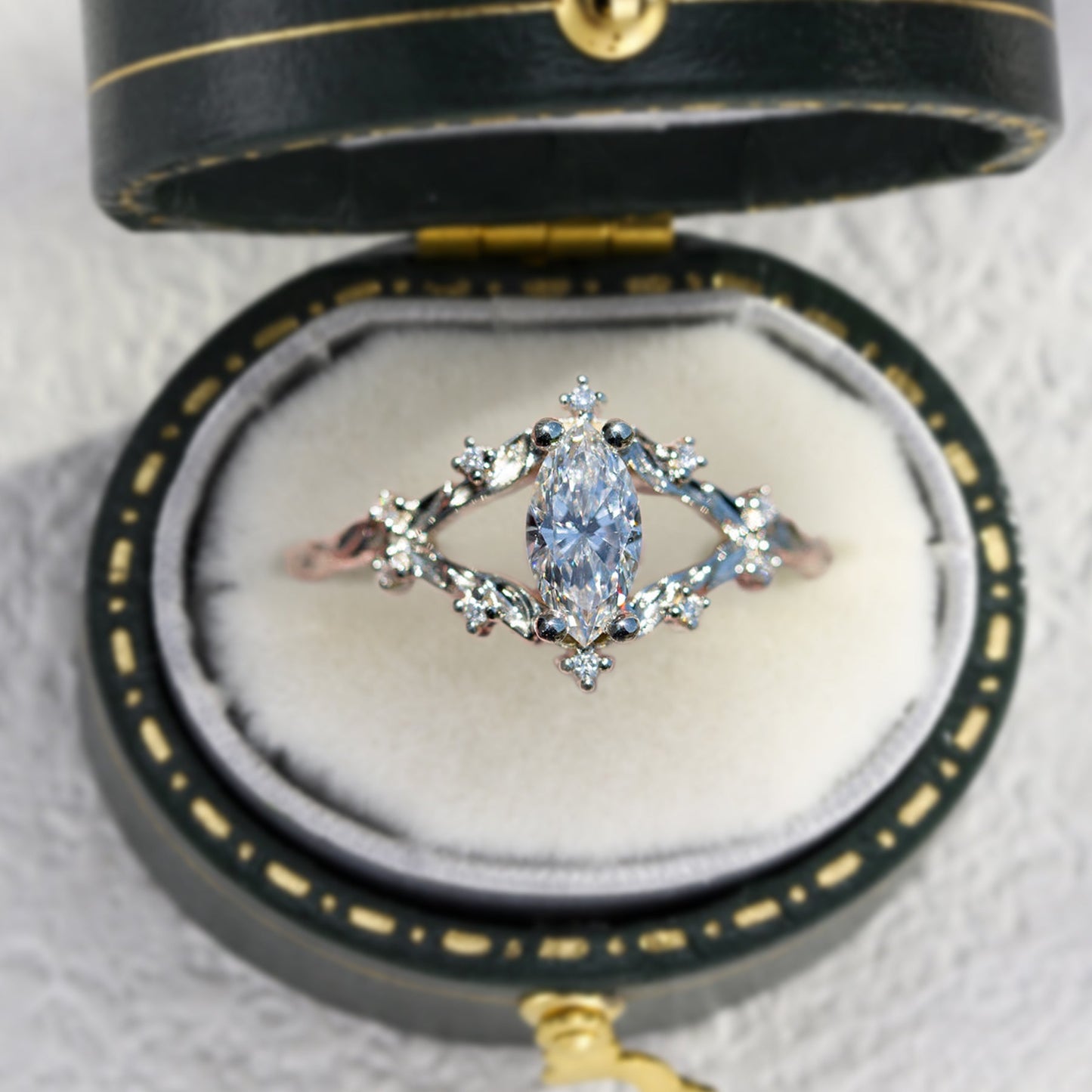 Unique Briar Rose Marquise Moissanite Ring