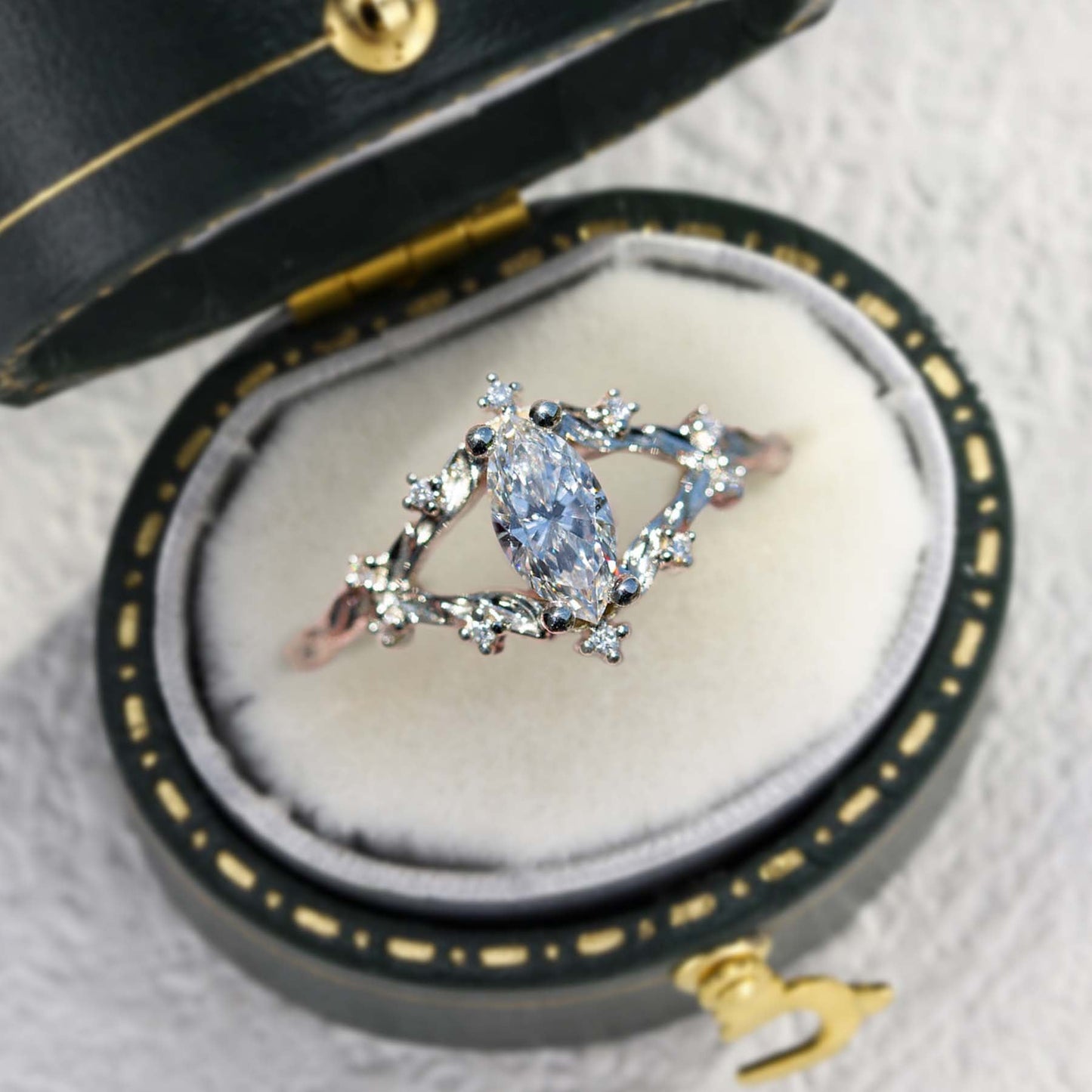 Unique Briar Rose Marquise Moissanite Ring