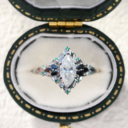 Unique floral engagement rings Briar Rose Starlight Marquise Moissanite Ring