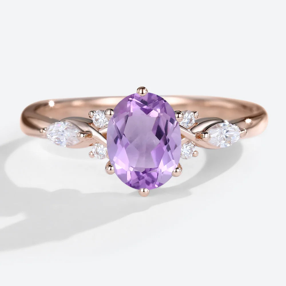 Vintage Oval Amethyst and Moissanite Engagement Ring