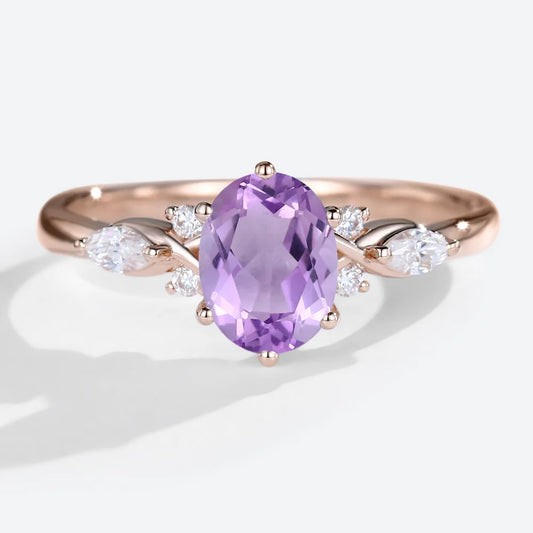 Vintage Oval Amethyst and Moissanite Engagement Ring