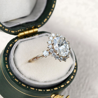Unique Ash Oval Halo Moissanite Ring