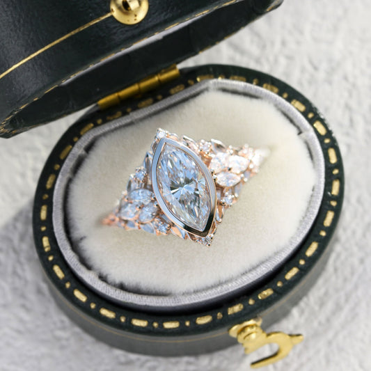 Unique Briar Rose Starlight Bezel Marquise Moissanite Ring