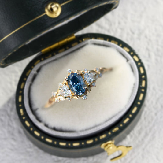 Unique Briar Rose Oval Grey Moissanite Ring