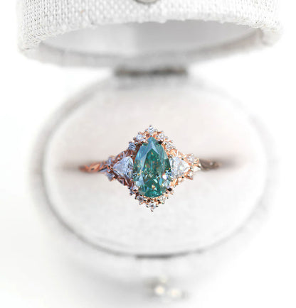 Unique Briar Half Halo Pear Teal Moissanite Ring