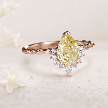 Vintage Pear Citrine Twisted Women’s Wedding Ring