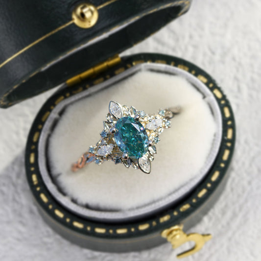 Unique Galadriel Oval Teal Moissanite Ring