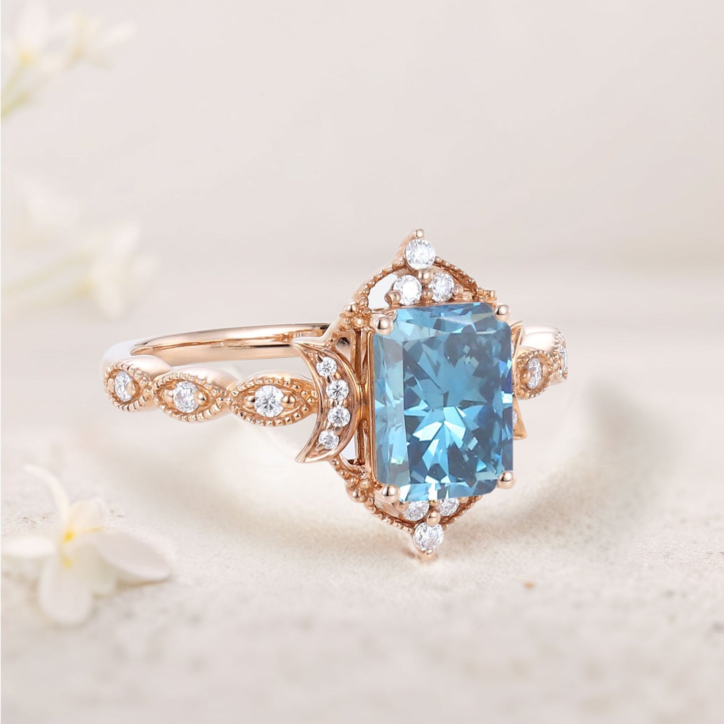 Vintage Emerald Lab Topaz Engagement Ring Whimsical Charm Bridal Ring