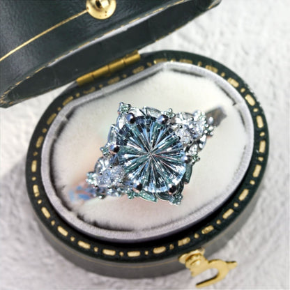 Vintage Briar Rose Starbrite Cut Oval Lab Sapphire and Moissanite Ring