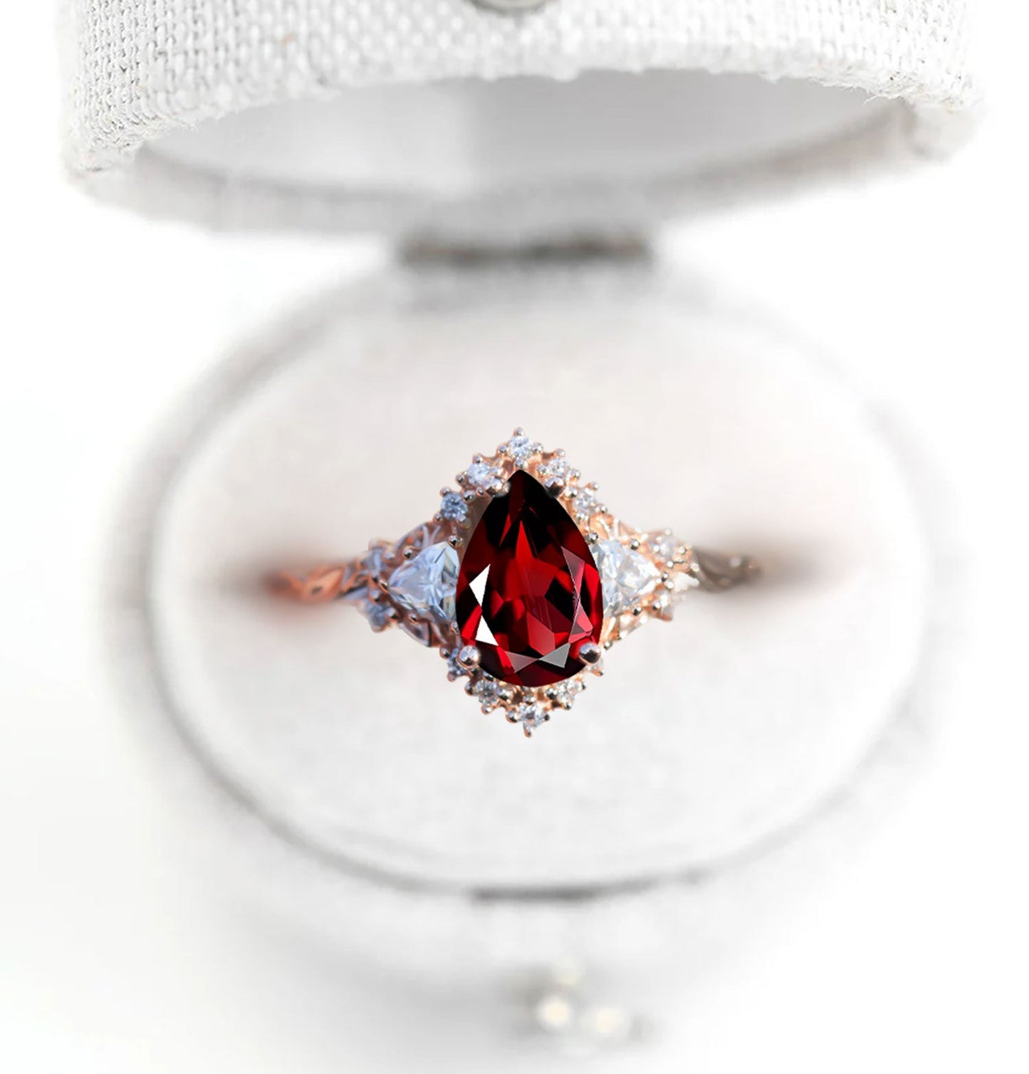 Unique Briar Half Halo Pear Garnet Ring