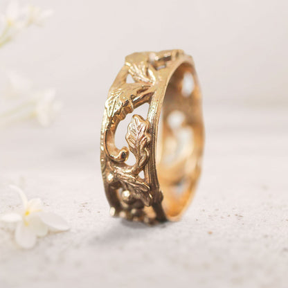 Unique floral engagement rings Oak Leaves and Acorns Ring Wedding Band For Men