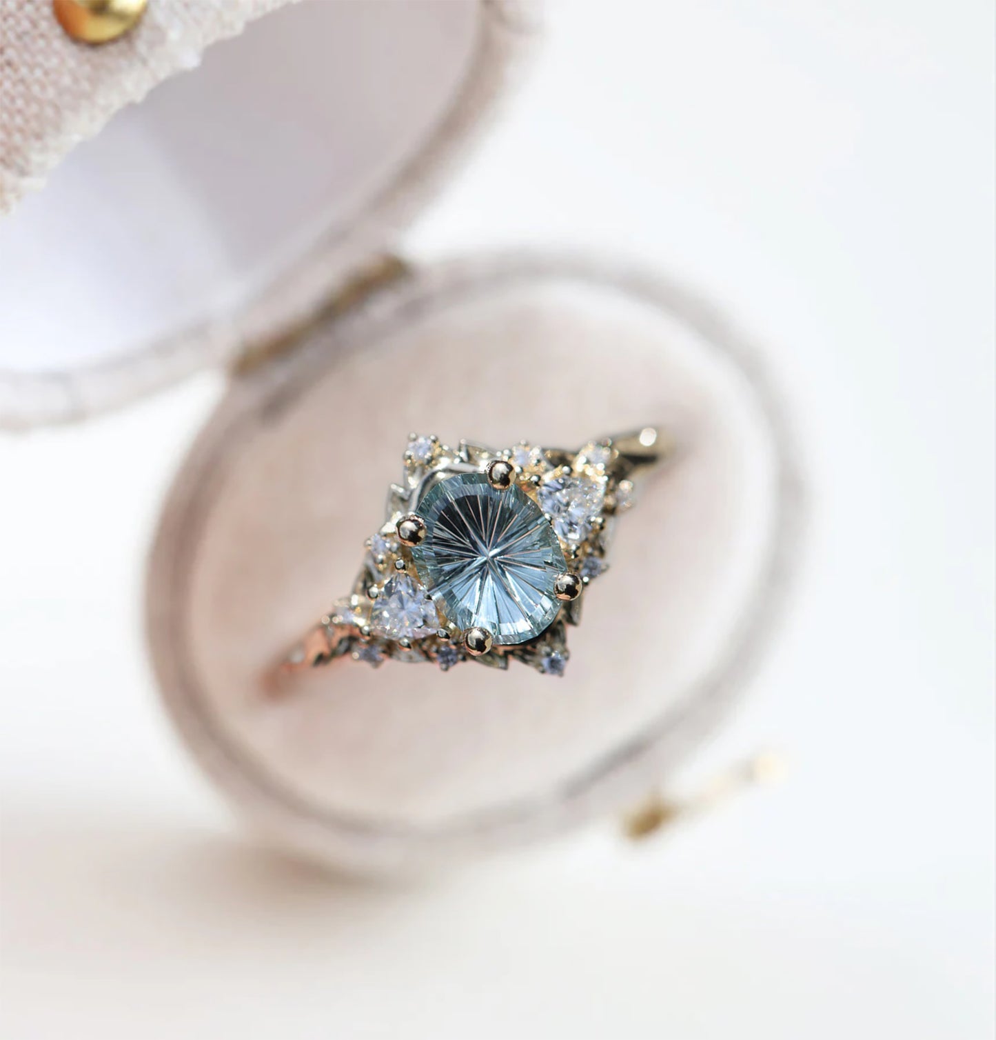 Unique Briar Rose Three Stone Starbrite Cut Oval Sapphire Ring
