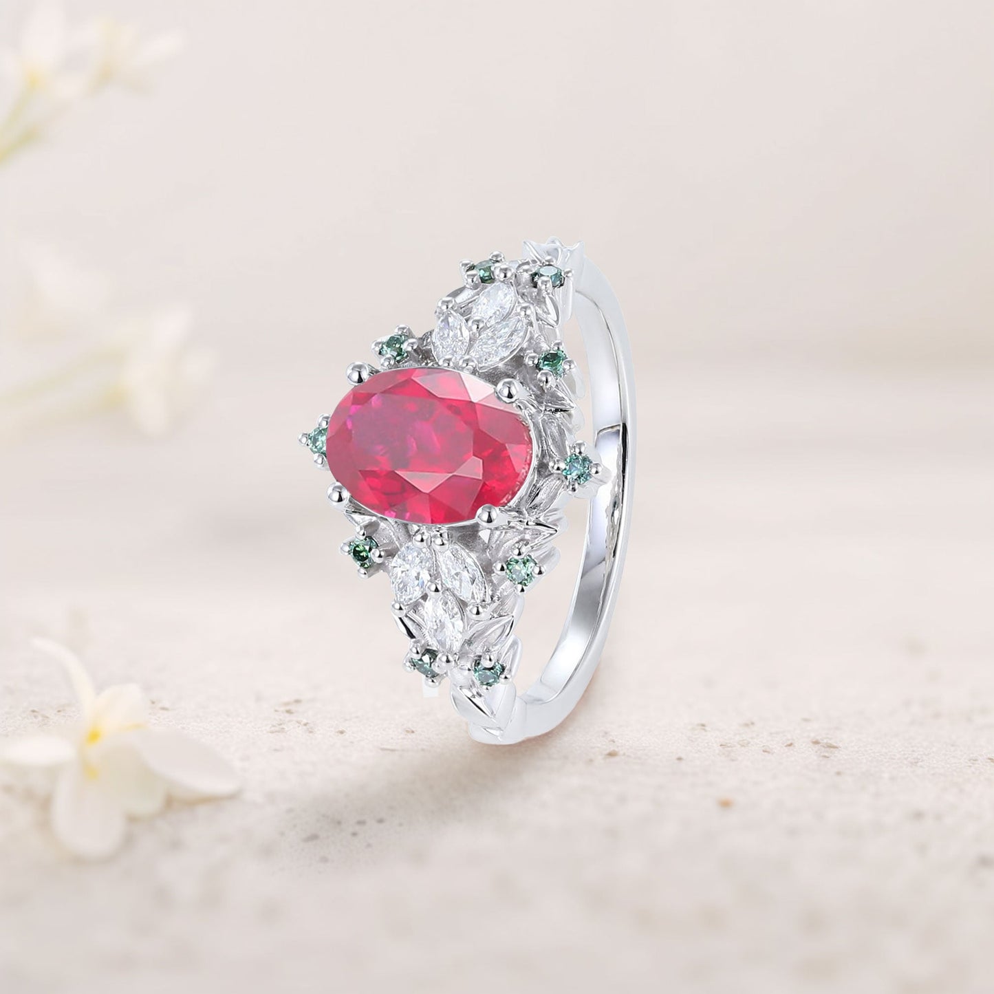 Vintage Starlight Oval Lab Ruby Engagement Ring