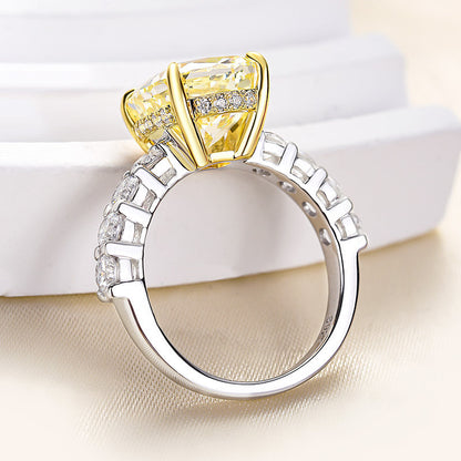 Two-tone Cushion Cut Yellow Gemstone Engagement Ring In Sterling Silver