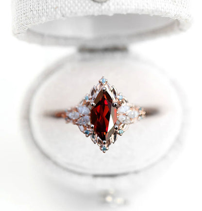 Unique Celeste Rose Starlight Marquise Garnet Anniversary Ring