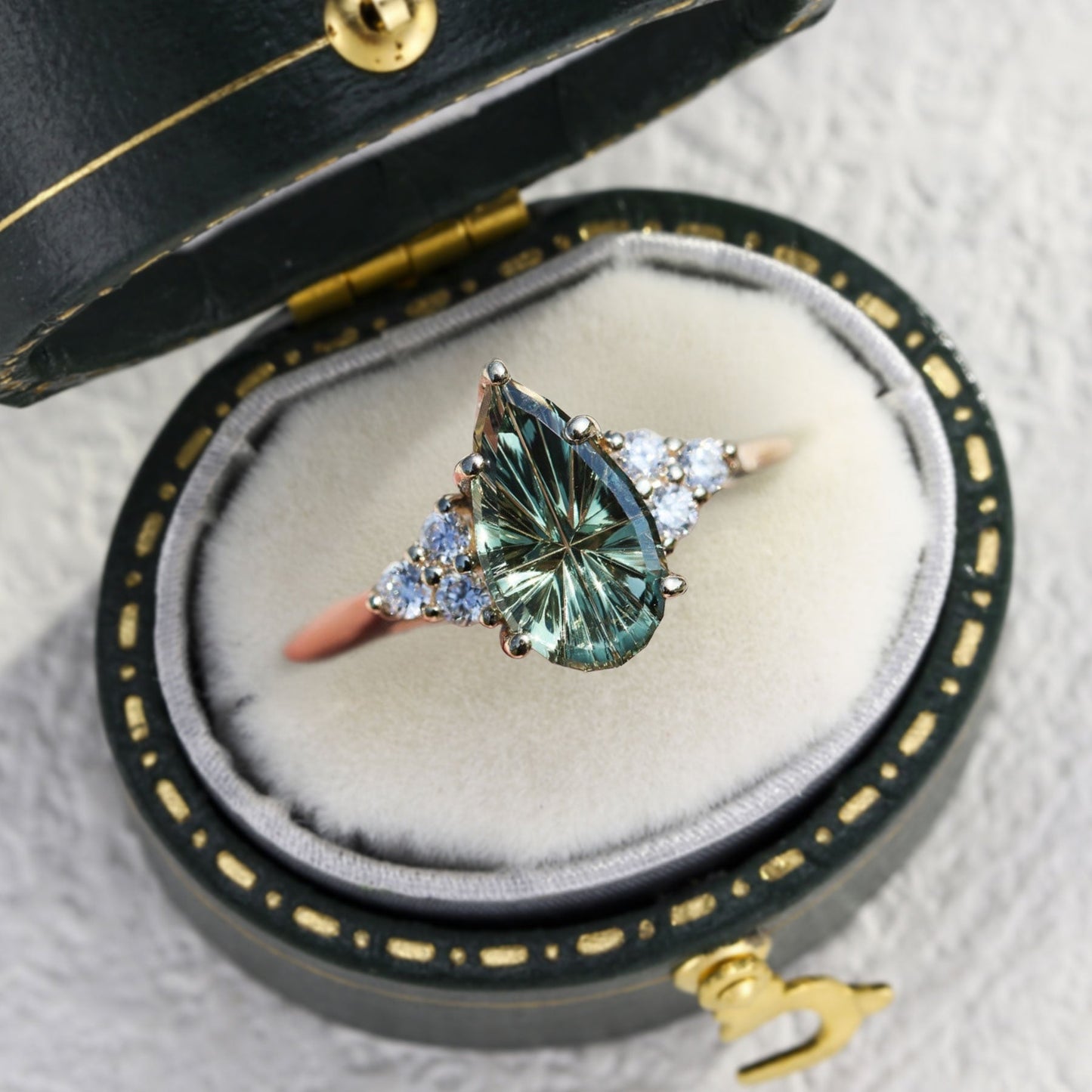 Unique Starbrite Cut Pear Lab Sapphire Cluster Engagement Ring