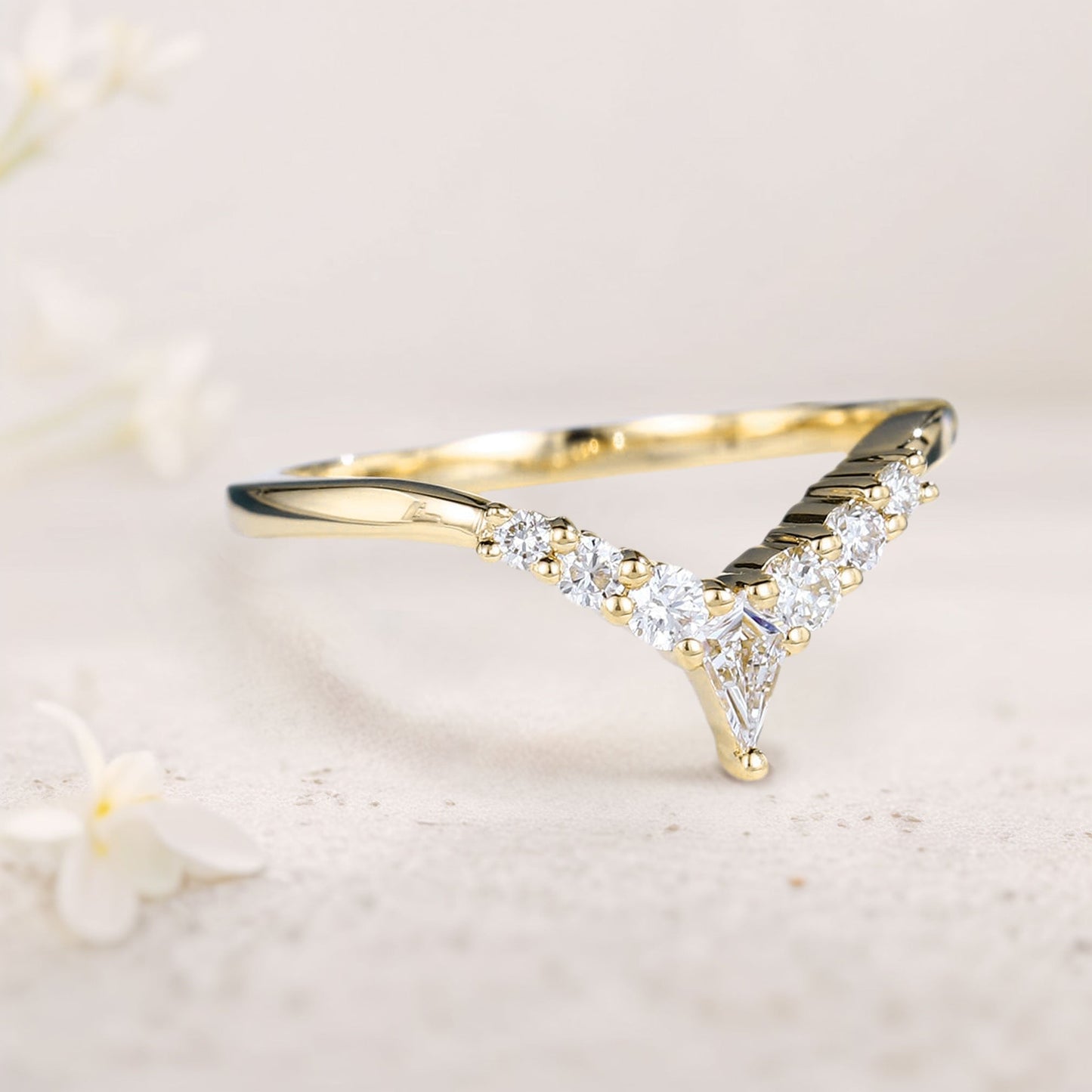 Unique Kite Moissanite Curved Wedding Band Moissanite Stacked Wedding Ring