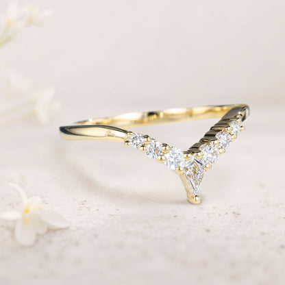 Unique Kite Moissanite Curved Wedding Band Moissanite Stacked Wedding Ring