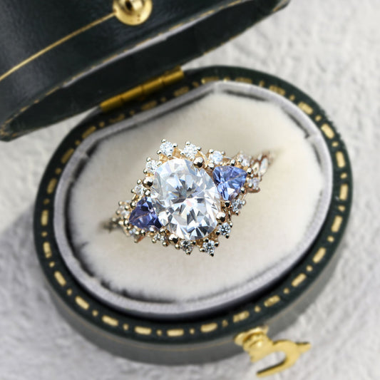 Unique Briar Half Halo Oval Moissanite Ring