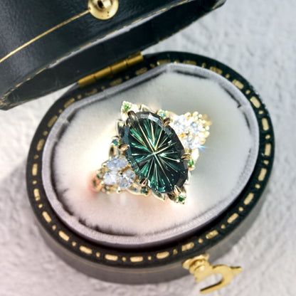 Vintage Starbrite Cut Oval Green Lab Sapphire Engagement Ring