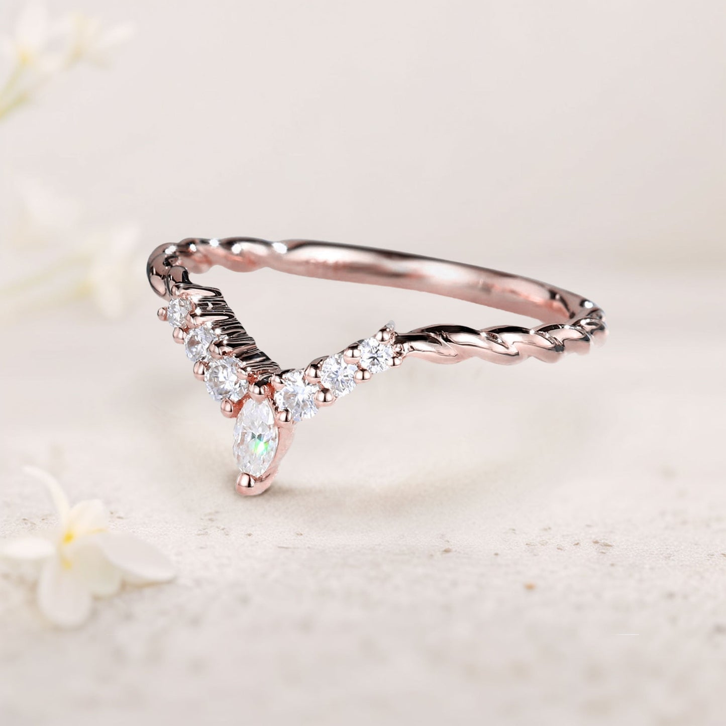 Unique Eternity Twisted Marquise Moissanite Curved Matching Wedding Band