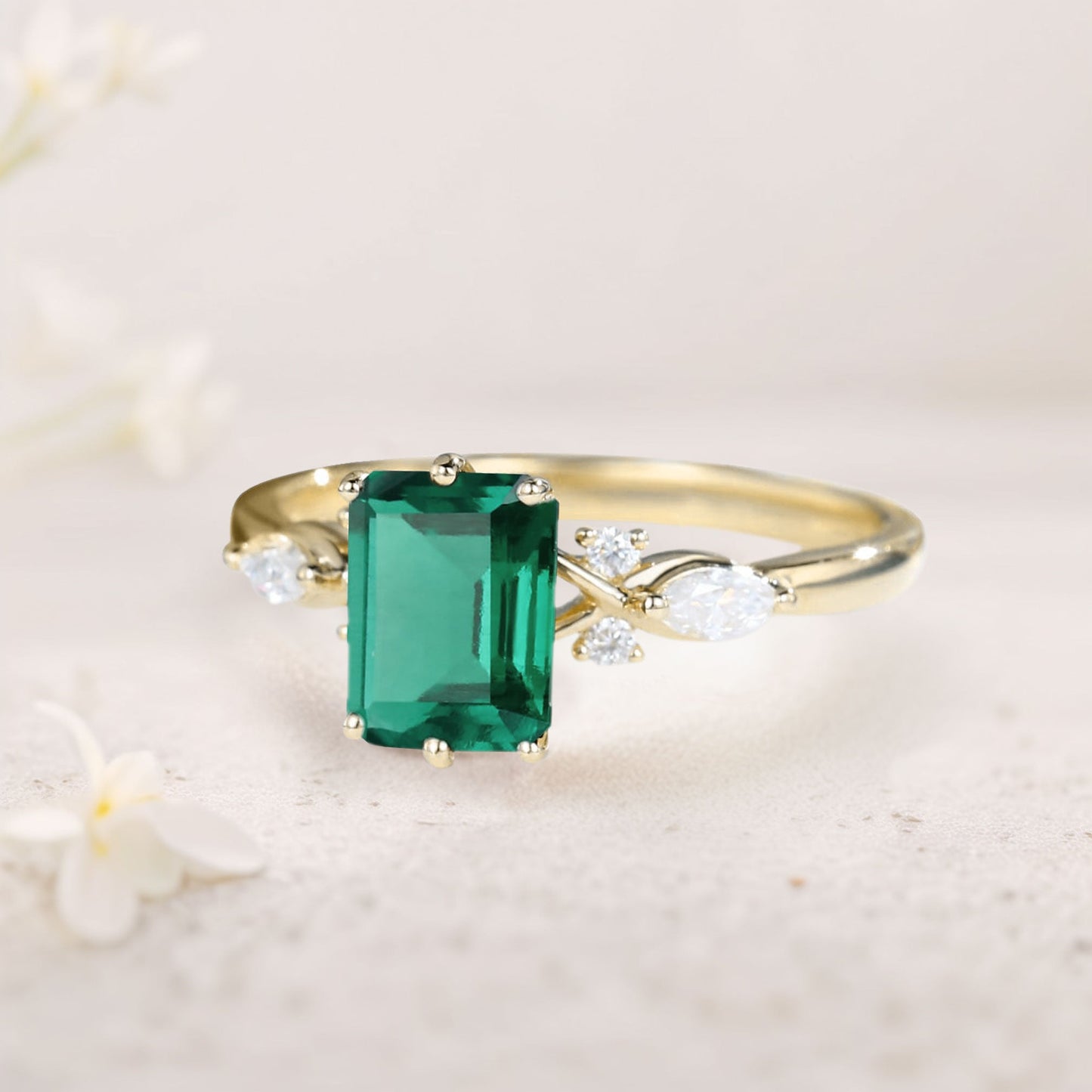 Vintage Twist Lab Emerald Engagement Ring