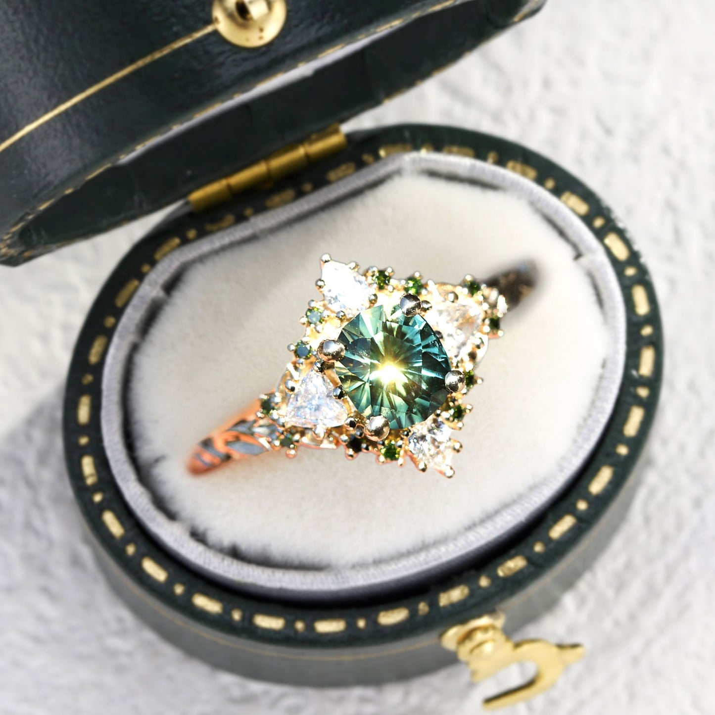 Unique floral engagement rings Enchanted Briar Round Green Lab Sapphire Ring