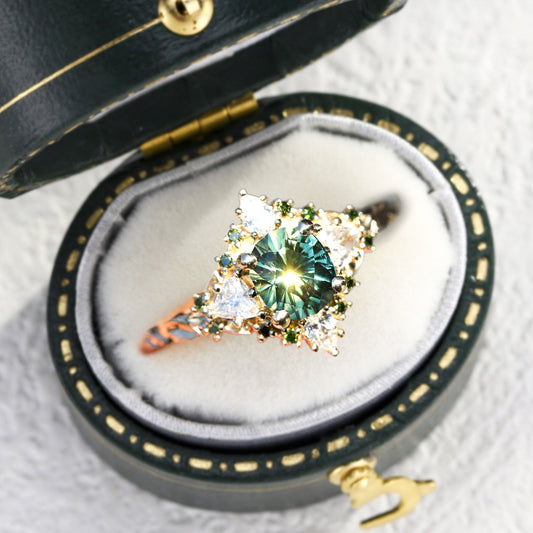 Unique floral engagement rings Enchanted Briar Round Green Lab Sapphire Ring